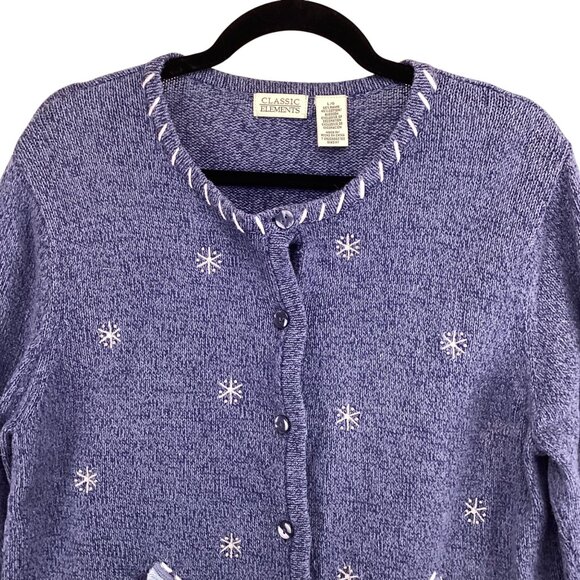 Classic Elements Christmas Holiday Winter Cardigan Sweater‎ Size Large Snowflake - Picture 2 of 10